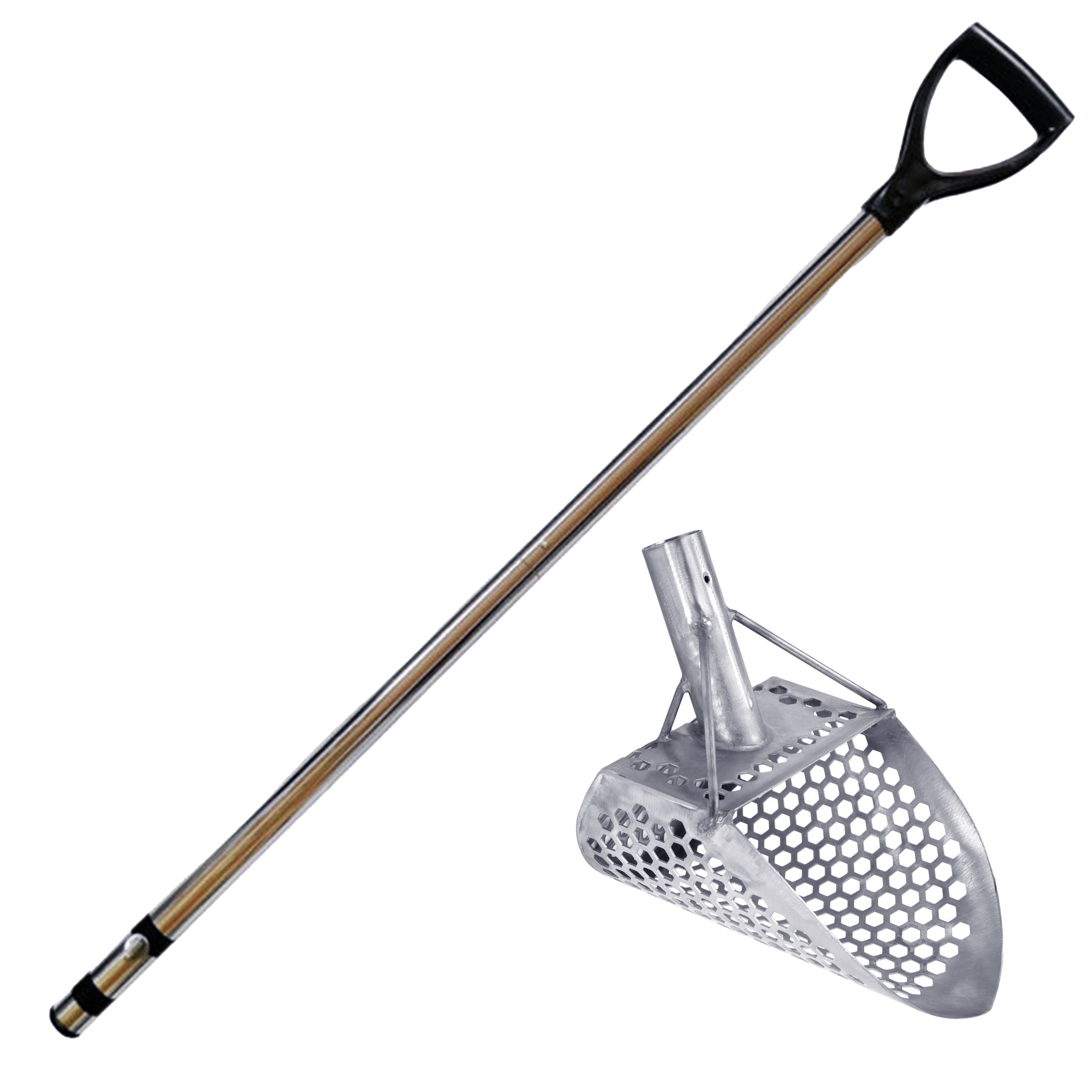 Dune Scoops Loch Ness Mini 9 x 6" Stainless Steel Metal Detector Sand Scoop w/  Dune Large & Strong Collapsible Stainless Steel Handle