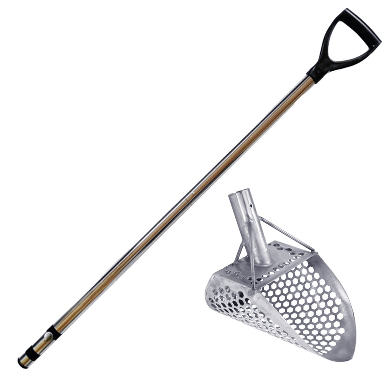 Dune Scoops Loch Ness Mini 9 x 6" Stainless Steel Metal Detector Sand Scoop w/  Dune Large & Strong Collapsible Stainless Steel Handle
