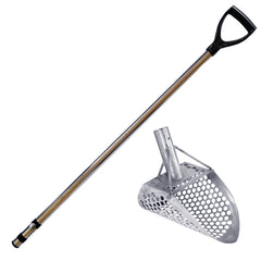 Dune Scoops Loch Ness Mini 9 x 6" Stainless Steel Metal Detector Sand Scoop w/  Dune Large & Strong Collapsible Stainless Steel Handle