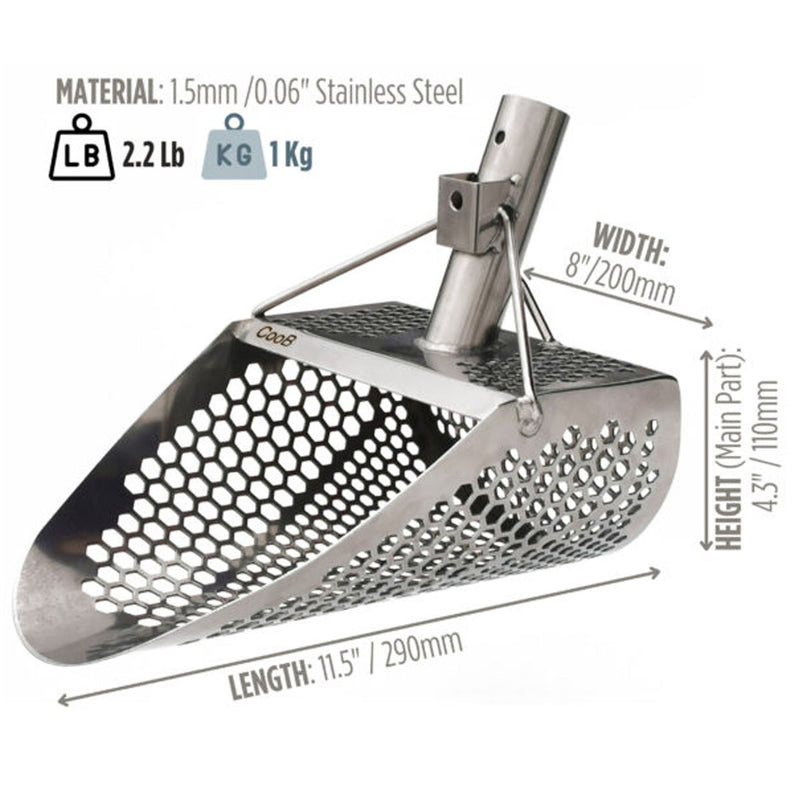 CooB 11.5" x 8" Stainless Steel Hand Sand Scoop - Hexagon Holes