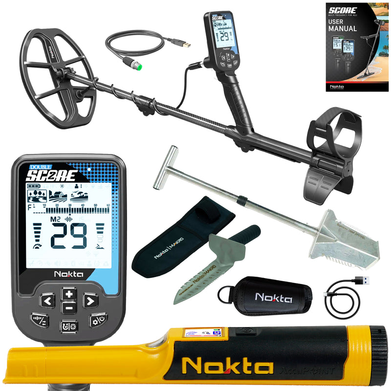 Nokta Double Score (Score 2) SMF Waterproof Metal Detector AccuPOINT, Shovel, and Digger