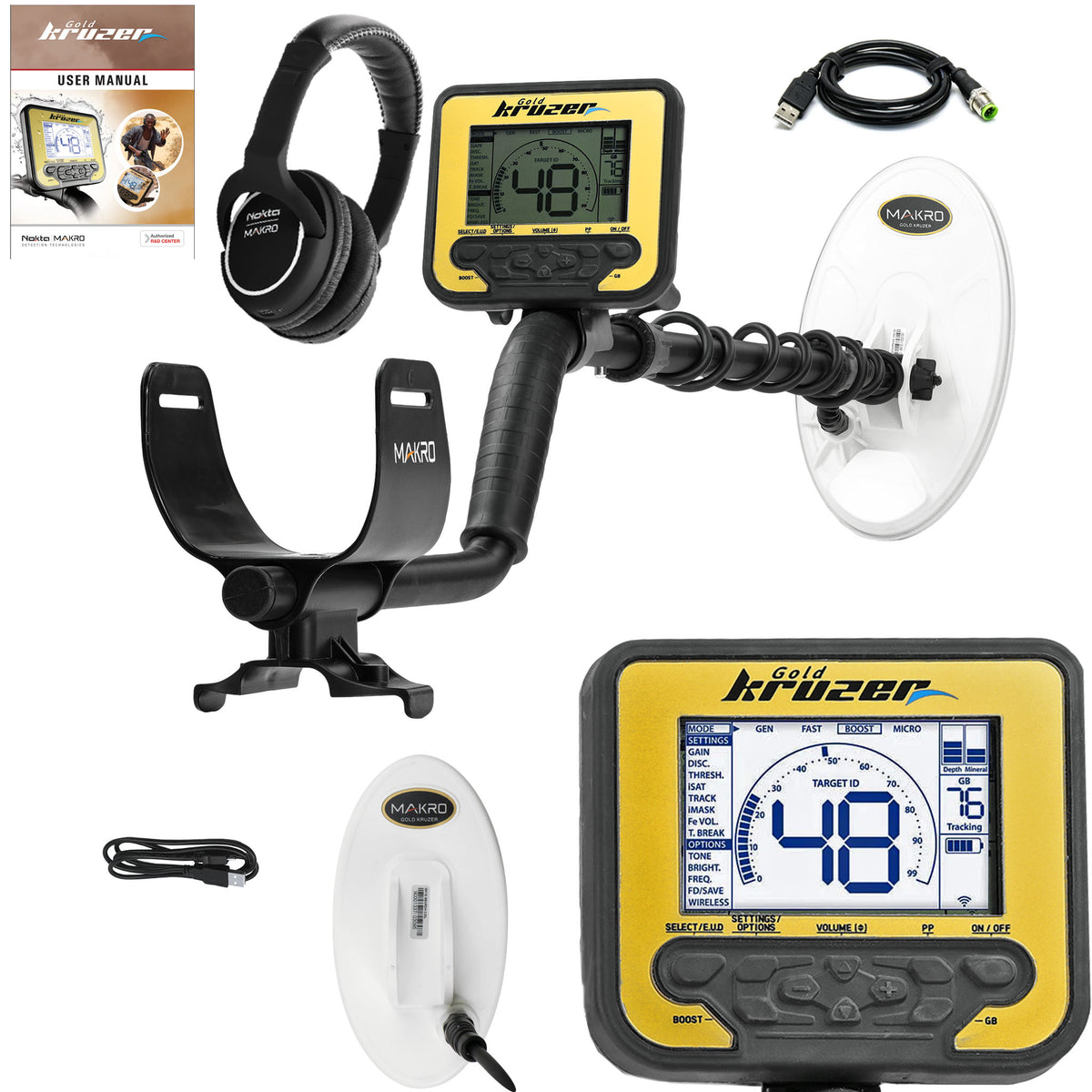 Nokta Gold Kruzer Metal Detector w/ 2 DD Search Coils & Wireless Headphones