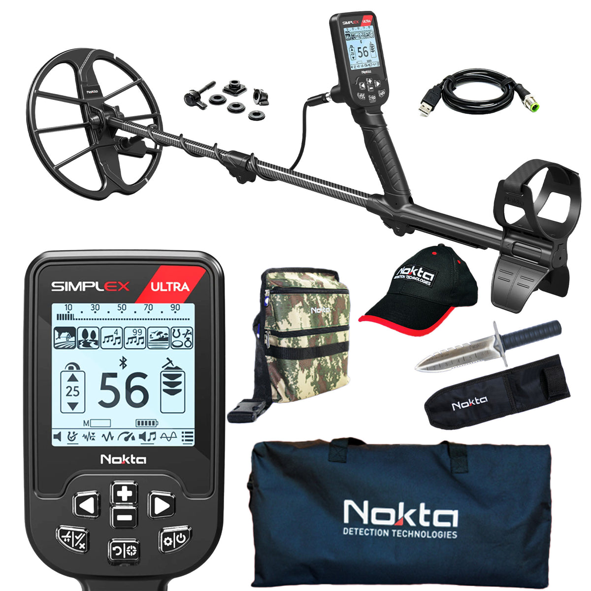 Nokta Simplex Ultra Waterproof Metal Detector, Finds Pouch, Hat, Digger, and Carry Bag