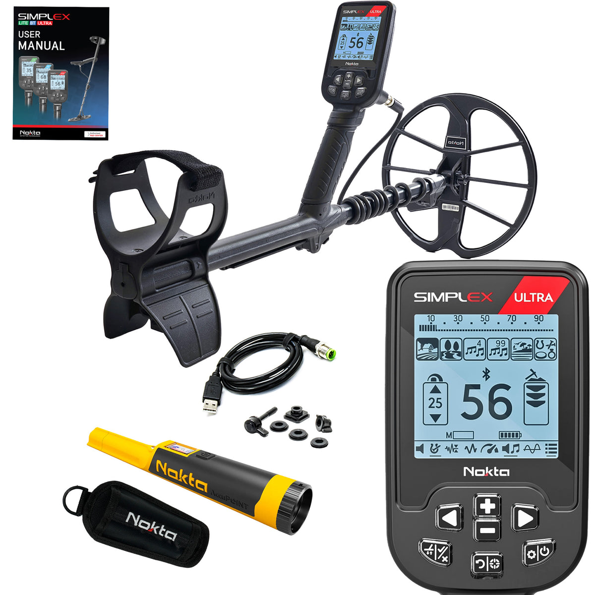 Nokta Simplex Ultra Waterproof Metal Detector with 11″ DD Coil with Accupoint Pinpointer