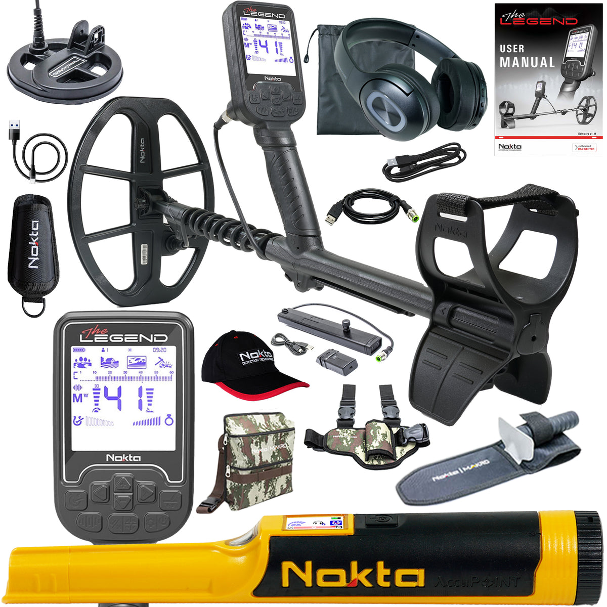 FNokta The Legend SMF Metal Detector Pro Pack w/ Wireless Headphones, LG30 12″ X 9″ Coil, Starter Pack, and Accupoint