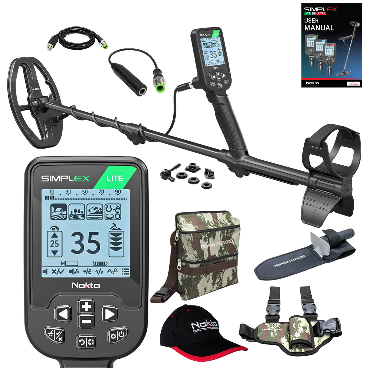 Nokta Simplex LITE Waterproof Metal Detector with 9.5 x 6" DD Coil Starter Pack