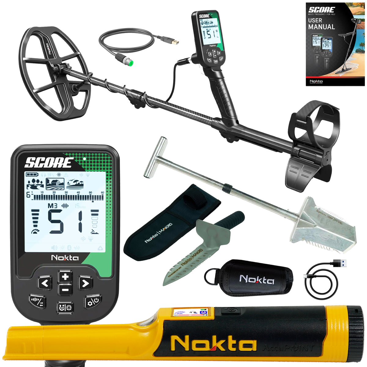 Nokta Score SMF Waterproof Metal Detector with Shovel, Digger, and  Accupoint Pinpointer