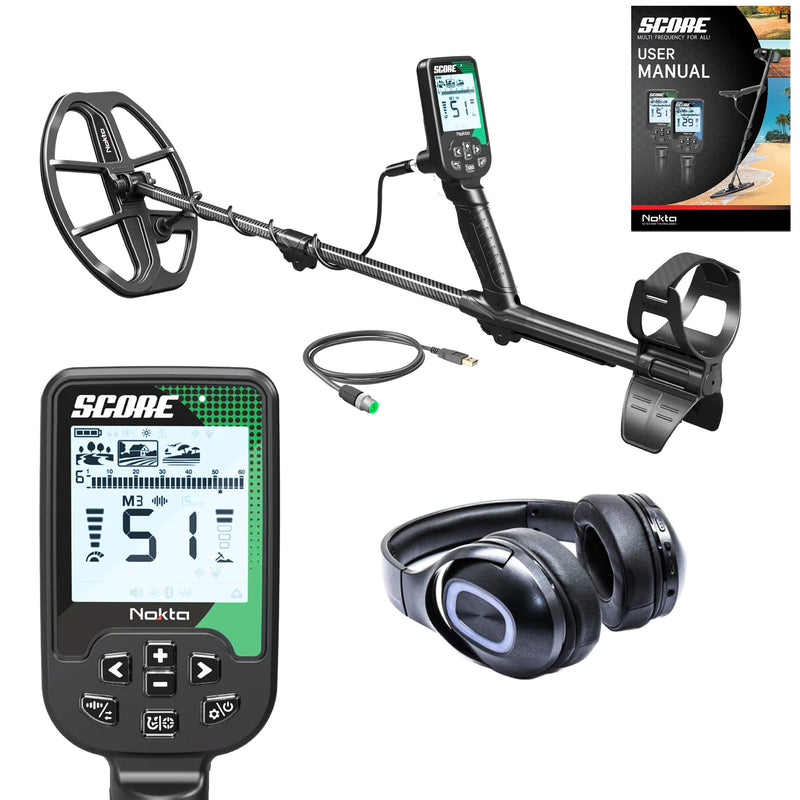 Nokta Score SMF Waterproof Metal Detector with Bluetooth Headphones and Premium Digger with Belt Holster