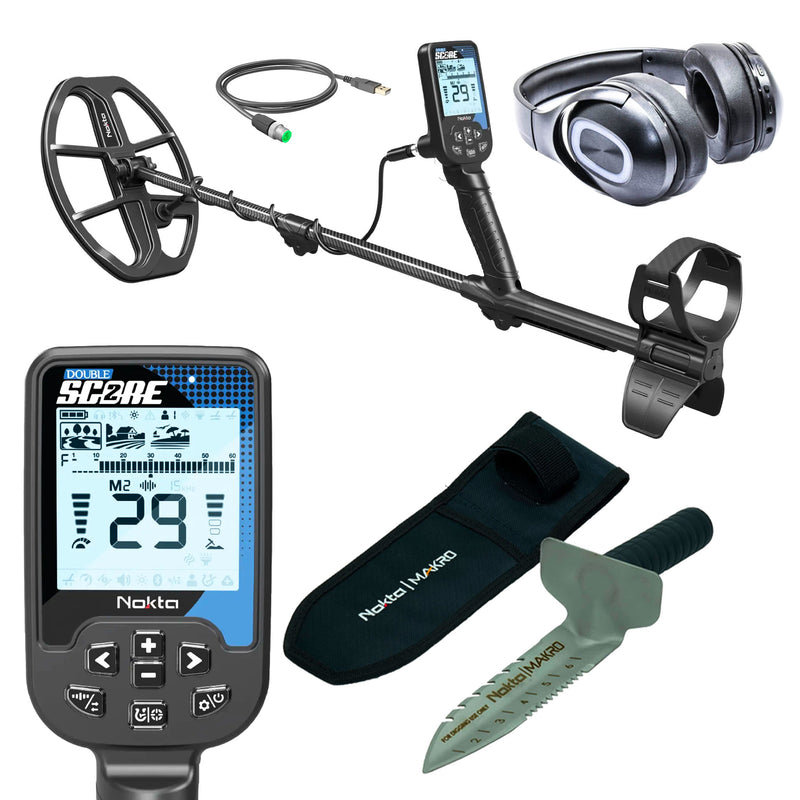 Nokta Double Score (Score 2) SMF Waterproof Metal Detector with Bluetooth Wireless Headphones and Premium Digger