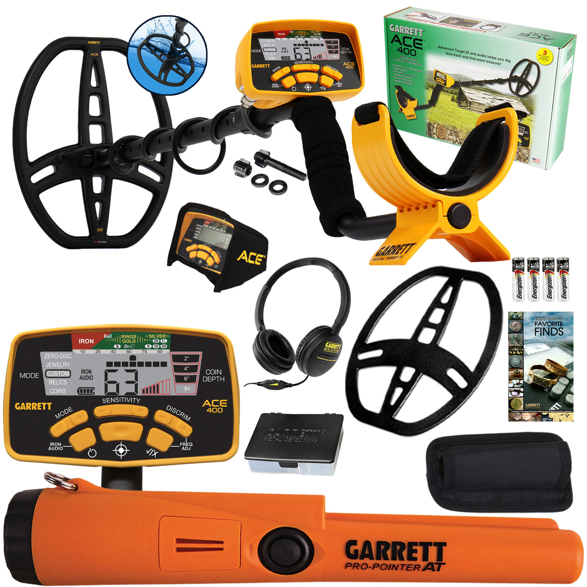 Garrett ACE 400 Metal Detector Special w/ Pinpointer, Box, and Book