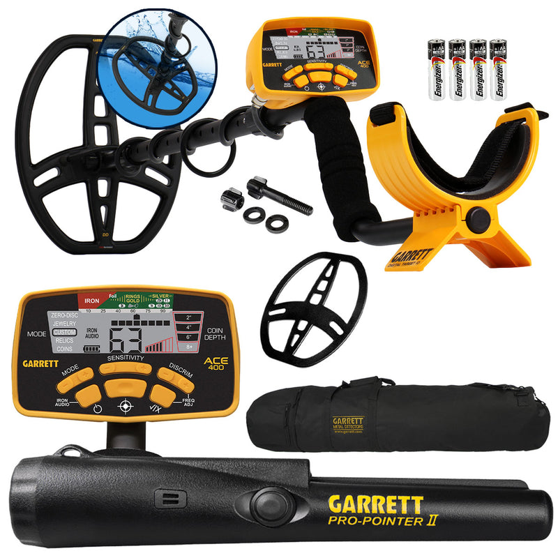 Garrett ACE 400 Metal Detector with Waterproof Coil Pro-Pointer II and Carry Bag