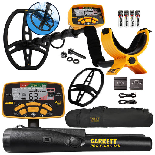 Garrett ACE 400 Metal Detector w/ Z-Lynk Wireless System, Pro Pointer II & Bag