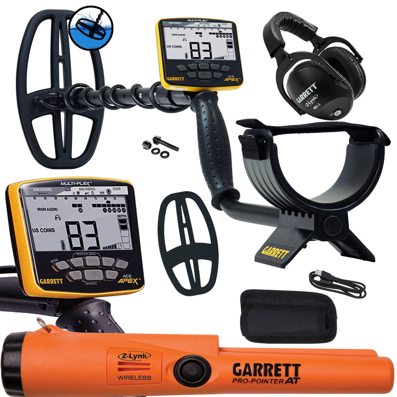 Garrett ACE APEX Detector with  6 x 11 DD Viper Search Coil, Z-Lynk Headphone Package & Pro-Pointer AT Z-Lynk