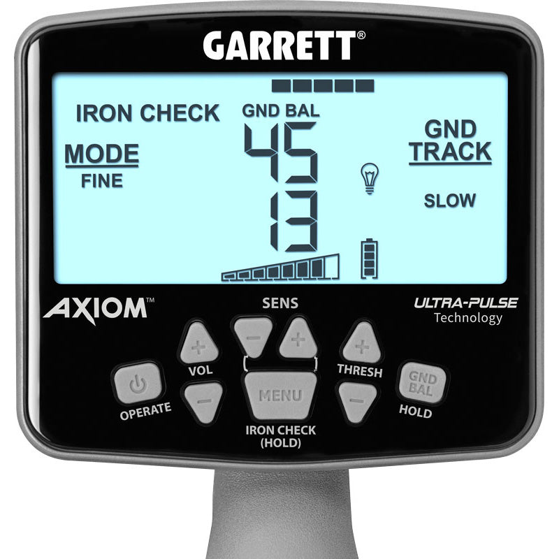 (Open Box) Garrett Axiom Metal Detector with 13"x11" Mono Coil, 11"x7" DD Coil and MS-2 Headphones