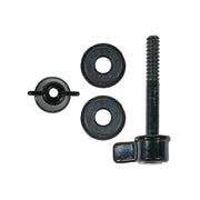 black Nokta 28R coil mounting hardware components including a bolt, 2 washers, and a nut for Legend and Simplex metal detectors on a white background