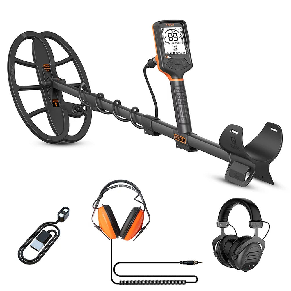 Quest Q60 Metal Detector with 13”X 9” BEASTX Waterproof Super Sport Coil (Open Box)