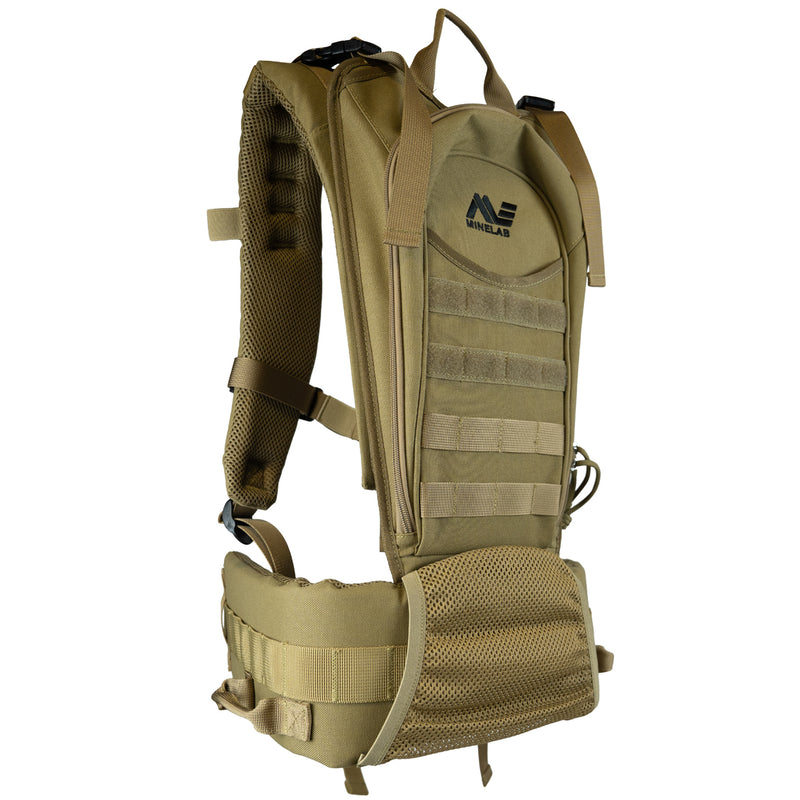 Minelab PRO-SWING 125 Harness for GPZ 8000 side view.  Tan 