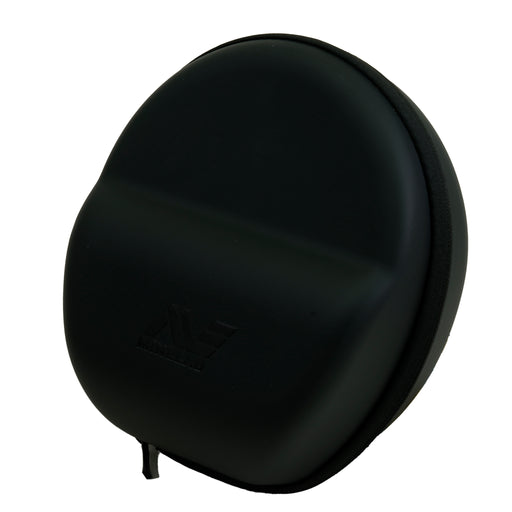 A black, oval-shaped hard protective case with a zippered closure and a debossed logo on the front, shown against a plain white background.