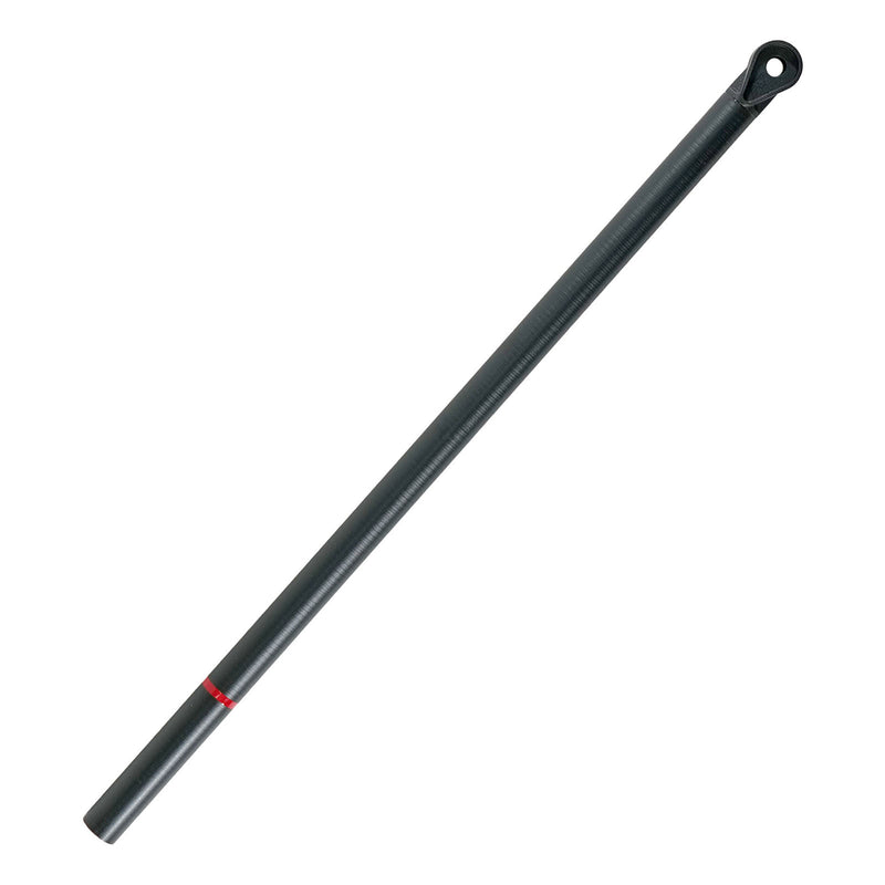 A long black fiberglass shaft with a circular pivot hole at one end and a small red ring near the other, shown on a plain white background.