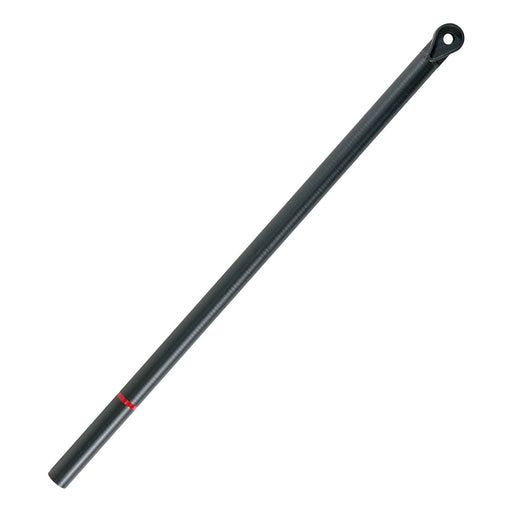 A long black fiberglass shaft with a circular pivot hole at one end and a small red ring near the other, shown on a plain white background.