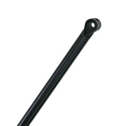 A close-up of a black fiberglass shaft pole with a circular mounting bracket at one end, shown against a solid white background.