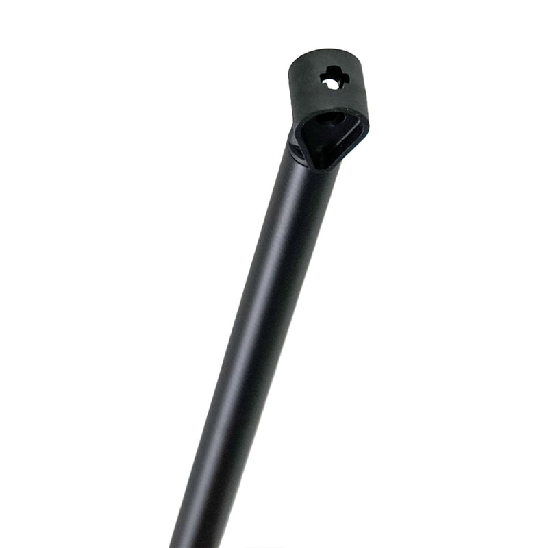 A close-up of a black fiberglass shaft  pole or support rod with a mounting bracket at the top, shown against a plain white background.