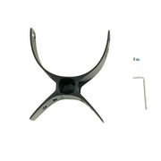 Black plastic arm rest for the Vanquish V60 series with hardware on a white background.