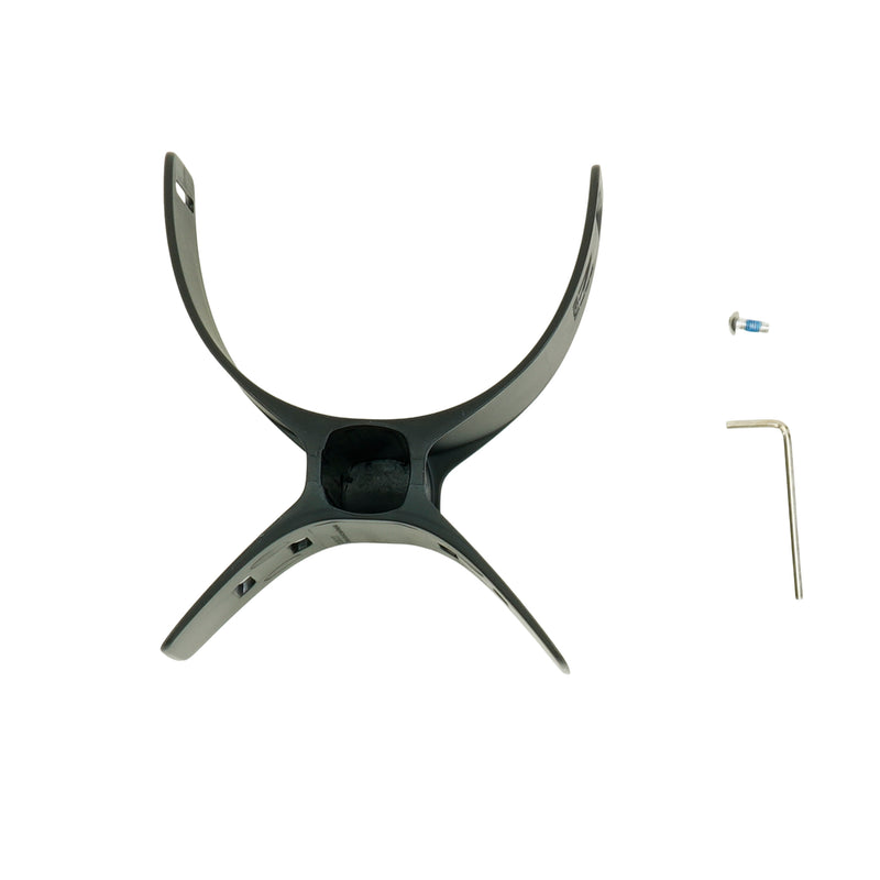 Black plastic arm rest for the Vanquish V60 series with hardware on a white background.