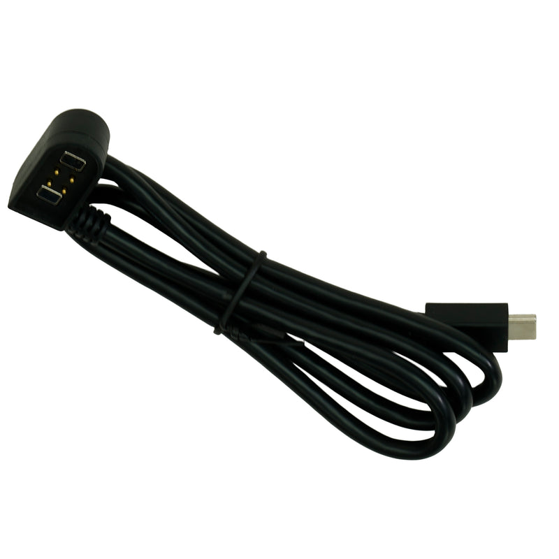 A black USB-C to USB-A charging cable with a coiled cord shown on a plain white background.