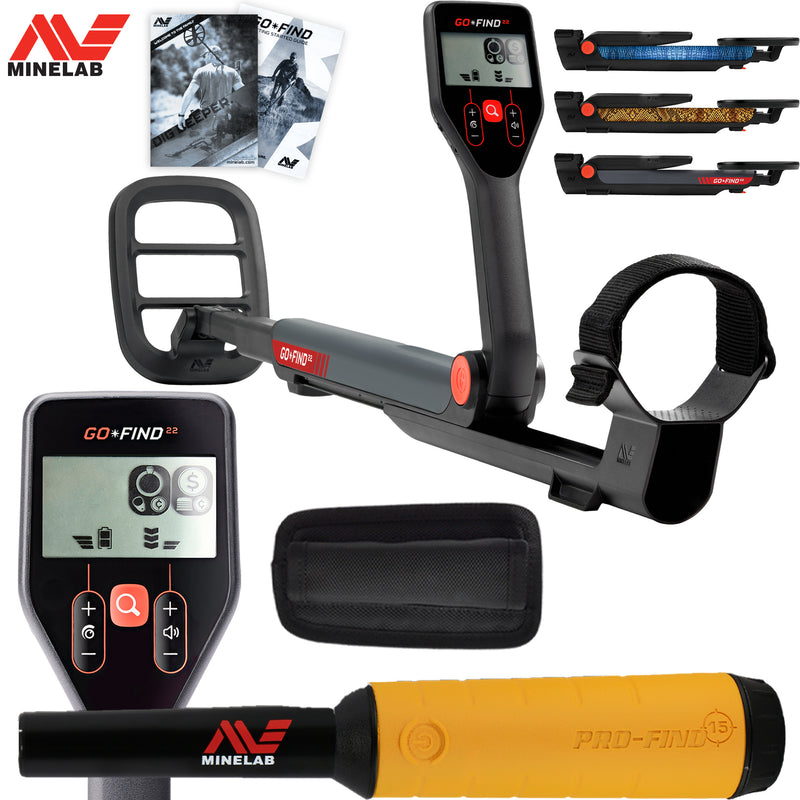 Minelab GO FIND 22 Metal Detector with PRO FIND 15, Black Carry Bag, Finds Pouch