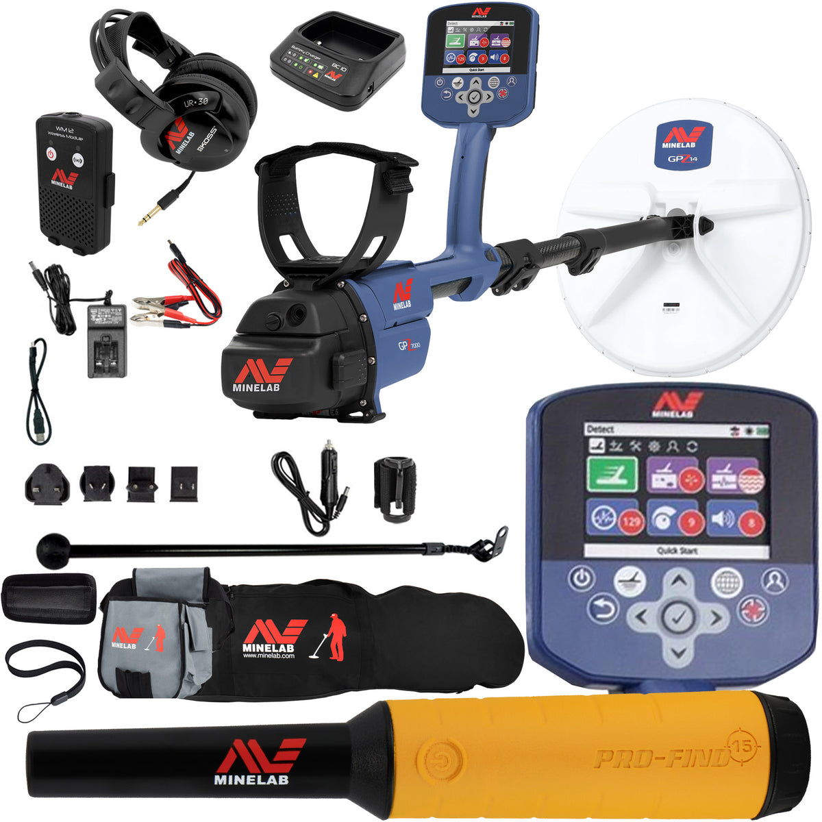 Minelab GPZ 7000 Metal Detector with Pro Find 15, Carry Bag, Finds Pouch