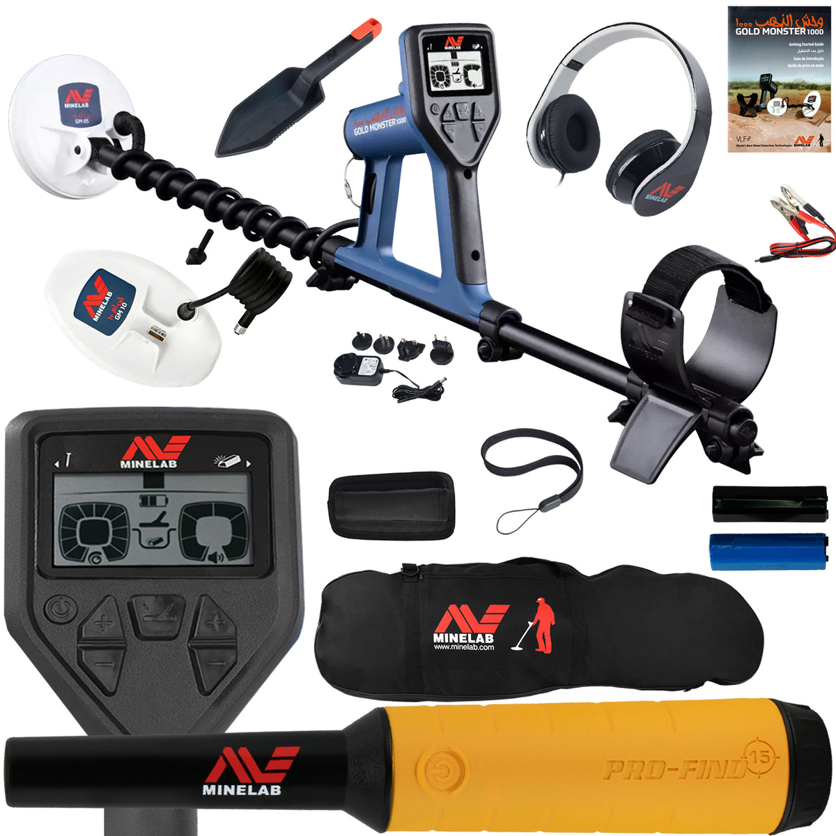 Minelab GOLD MONSTER 1000 with Pro Find 15, Carry Bag, 2 Search Coils, and More