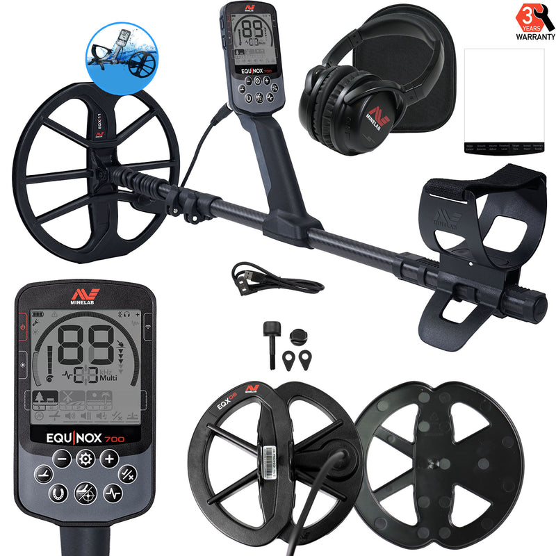 Minelab EQUINOX 700 Multi-IQ Metal Detector w/ 11" Coil and  6" Coil + Cover