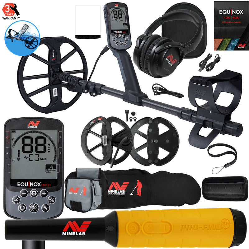 Minelab EQUINOX 900 Multi-IQ Metal Detector w/Pro-Find 35 Pinpointer, Carry Bag, and Finds Pouch