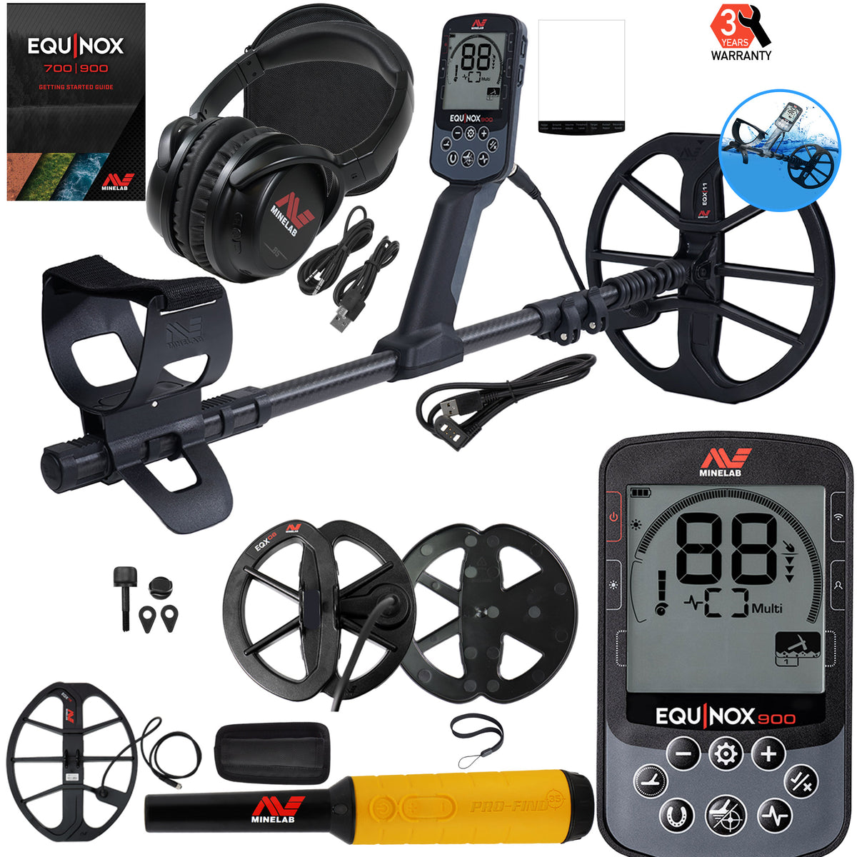 Minelab EQUINOX 900 Multi-IQ Metal Detector w/Pro-Find 35 Pinpointer & 15" Coil