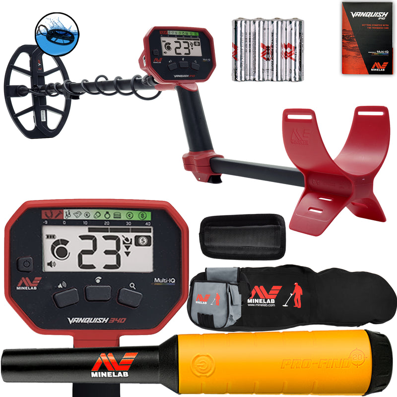 Minelab VANQUISH 340 Detector w/ Pro-Find 20 Pinpointer, Carry Bag, Finds Pouch