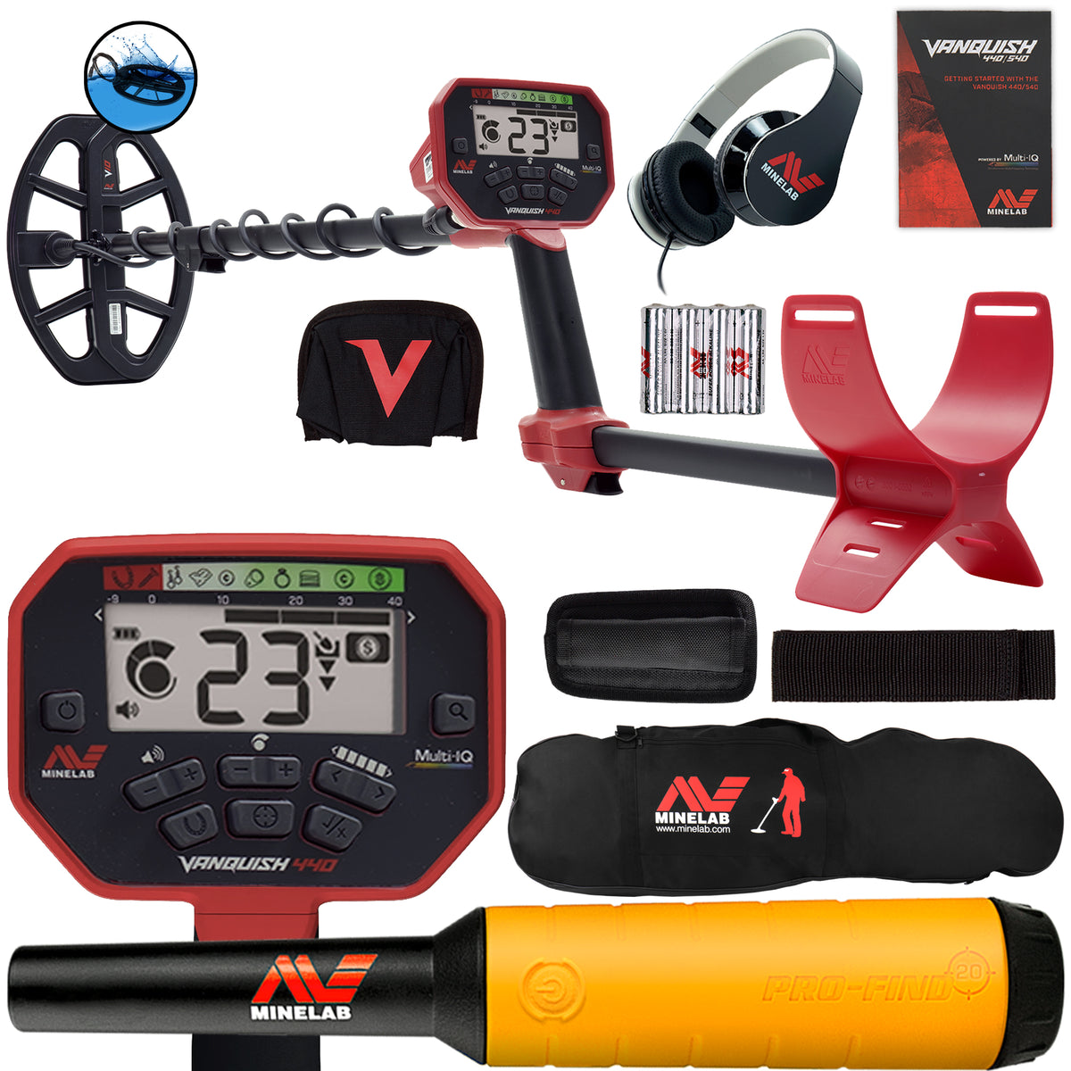 Minelab VANQUISH 440 Detector w/ 10 x 7 Coil, Pro-Find 20 Pinpointer & Carry Bag