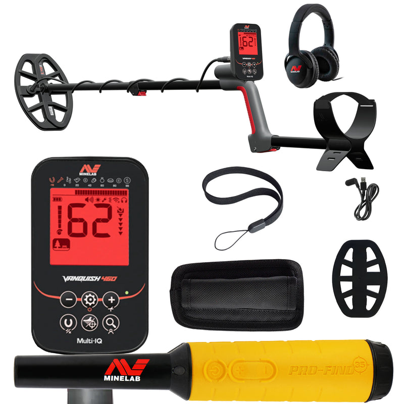 Minelab VANQUISH 460 Waterproof Multi-Frequency Metal Detector with PRO-FIND 35 Pinpointer with accessories 
