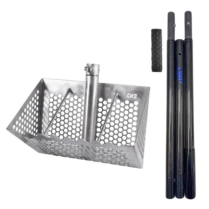 CKG Stainless Steel Sand Flea Rake with black travel handle in 3 pieces 