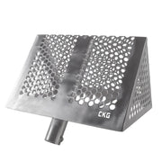 A triangular metal  sand rake sifter with a honeycomb perforated pattern, featuring a cylindrical mounting stem at the bottom and the brand name 'CKG' printed on the side, set against a plain white background.