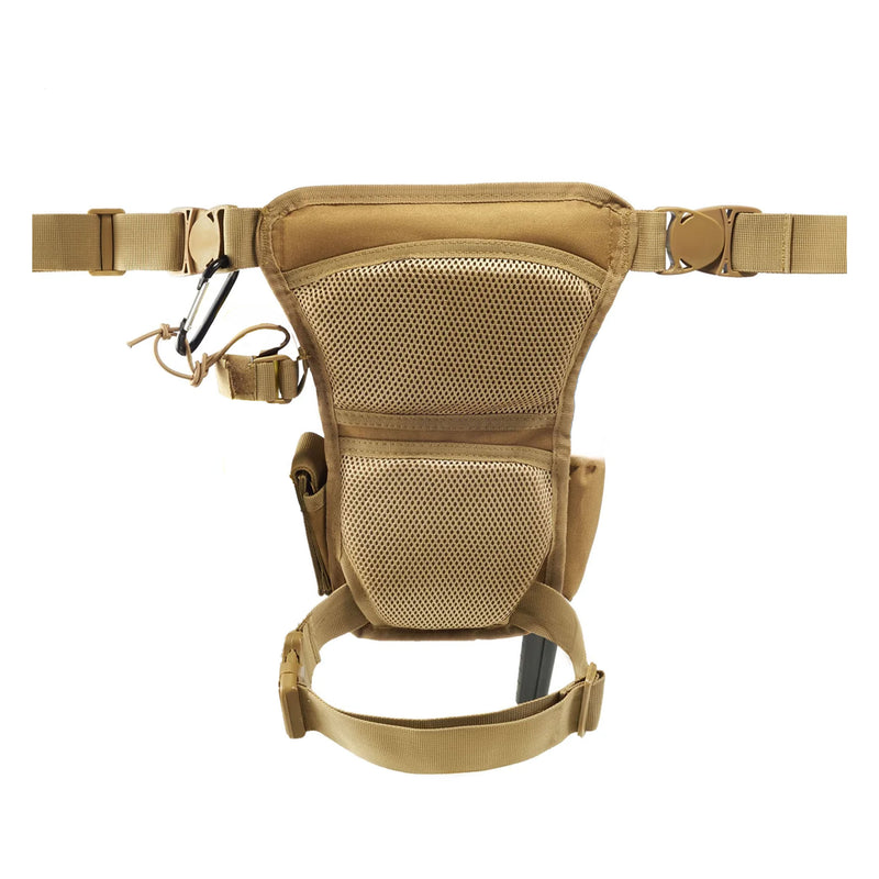 A tan tactical bag with a breathable mesh back panel, adjustable straps, and a black carabiner attachment, shown against a plain white background.