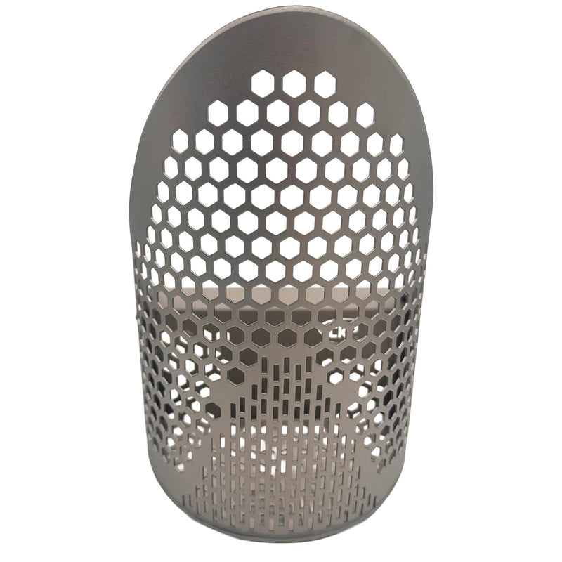Scoop with a perforated hexagonal pattern, back view