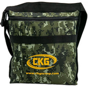 Camouflage bag with yellow CKG logo and website on a white background