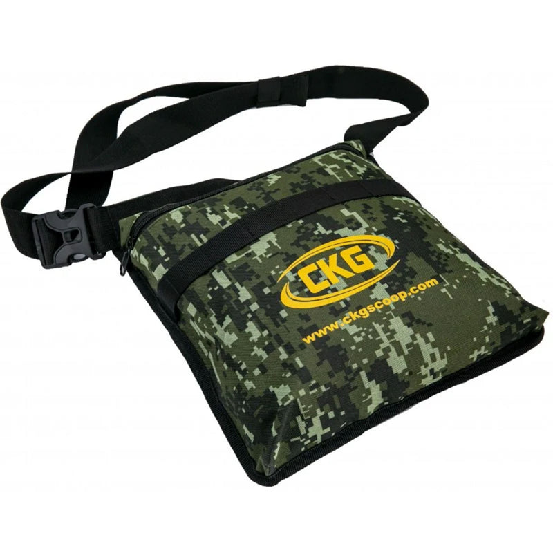 A digital camouflage shoulder bag with a black adjustable strap and a yellow CKG logo on the front, set against a plain white background.