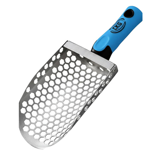 A metal Hand Sand Scoop with a blue and black ergonomic handle.  The brand logo 'CKG' is visible on the handle.