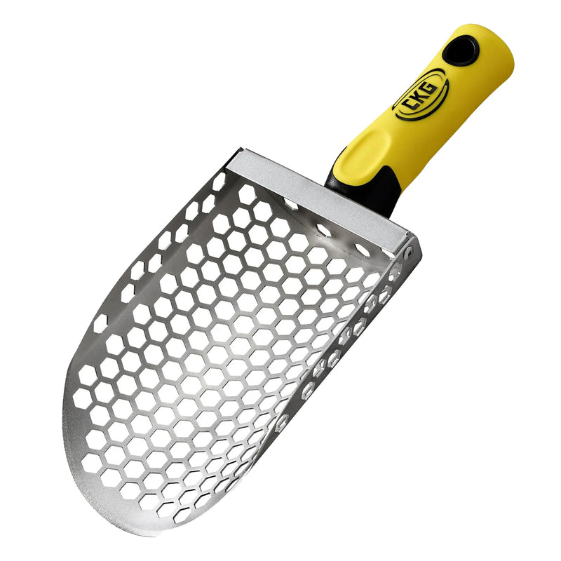 A metal Hand Sand Scoop with a yellow and black ergonomic handle.  The brand logo 'CKG' is visible on the handle.
