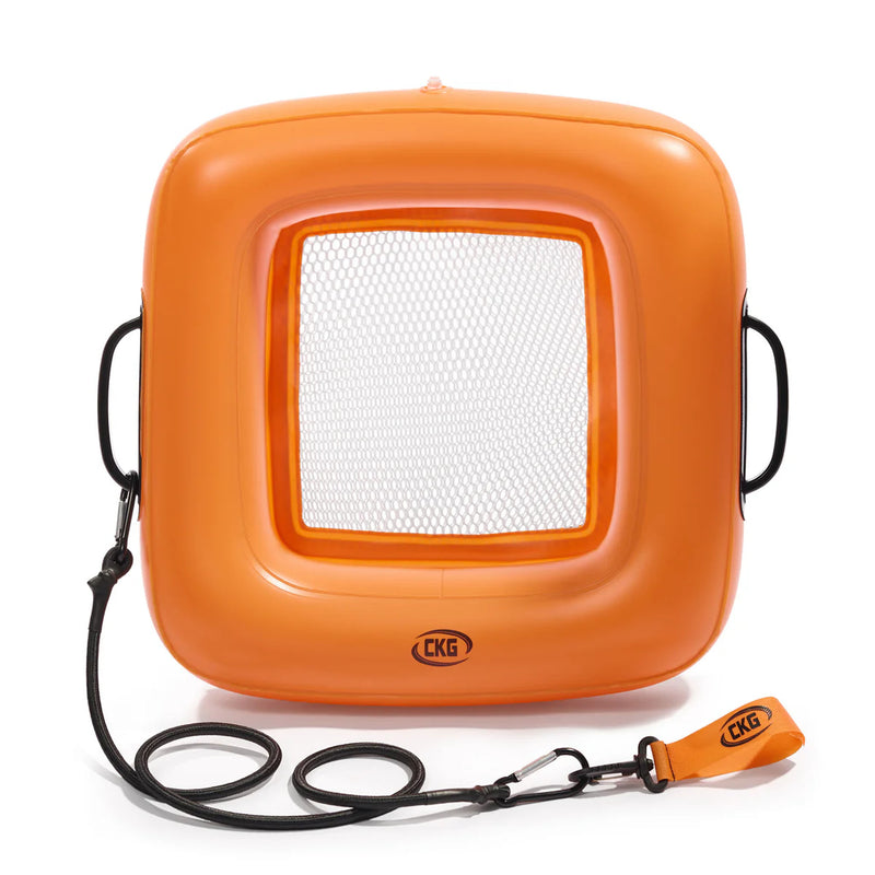 CKG Floating Inflatable Beach Sand Sifter, Packable Double Mesh Screen - Orange with security armband