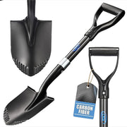 Set of three black shovel images with carbon fiber labels on a white background
