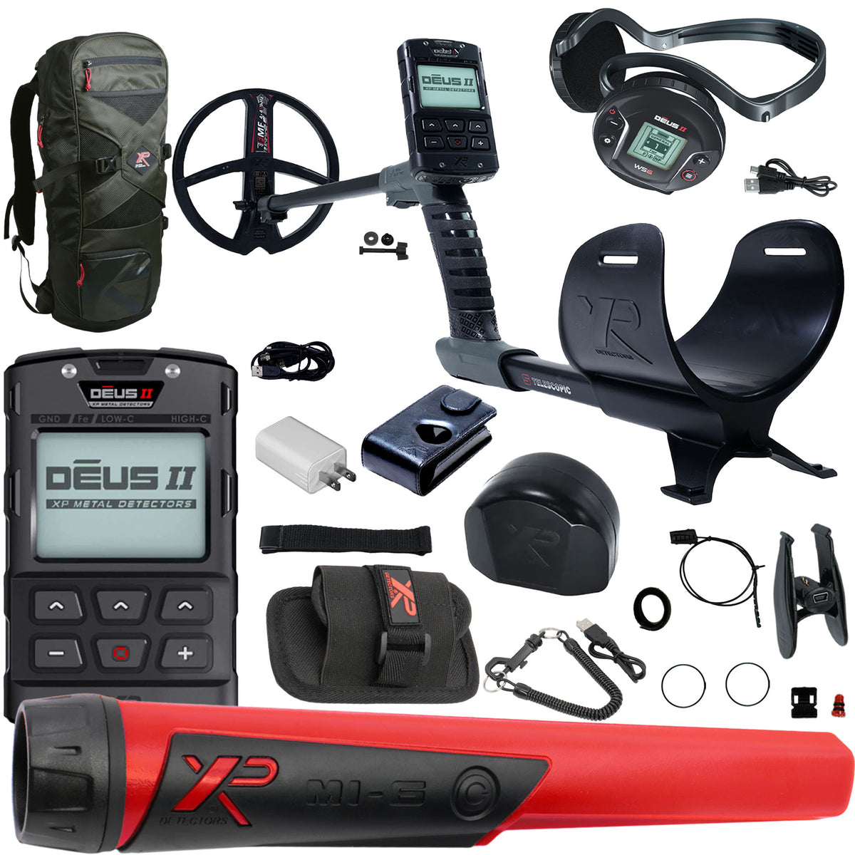 XP DEUS II Fast Multi Frequency Metal Detector with 9" FMF Search Coil, MI-6, and XP Backpack