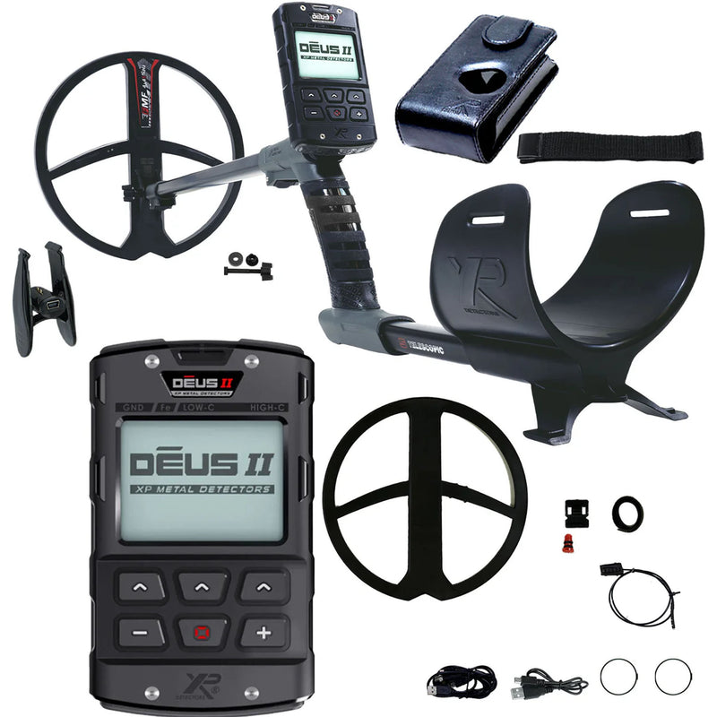 XP DEUS II Fast Multi Frequency RC Metal Detector with 11" FMF and 9.5” x 5”  Elliptical HF2 FMF Search Coils
